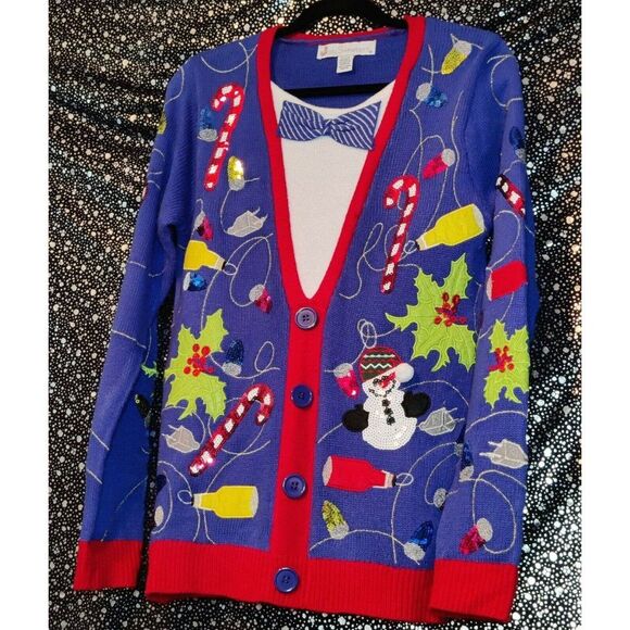 Jolly Sweaters Christmas Womens Ugly Sweater Button Up Long Sleeve Size S - Picture 4 of 12